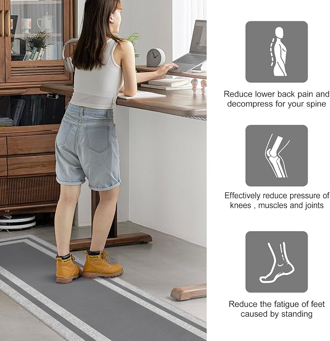 Kitchen Mats Cushioned Anti Fatigue Kitchen Mats for Floor Waterproof Non-Skid Ergonomic Comfort Memory Foam Rugs Kitchen Runner Rug for Kitchen, Home, Office, Sink, Stove 17.3"x59" Grey
