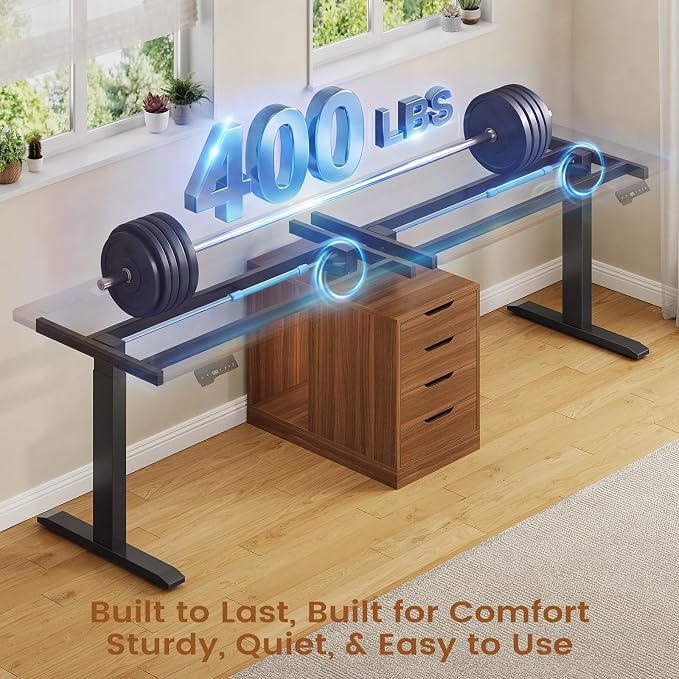 SEDETA Standing Two Person Desk, 94'' Long Computer Desk with 4 Drawers, 2 Power Outlets, CPU Stand, Electric Height Adjustable 2 Person Desk with Cable Management for Home Office, Brown
