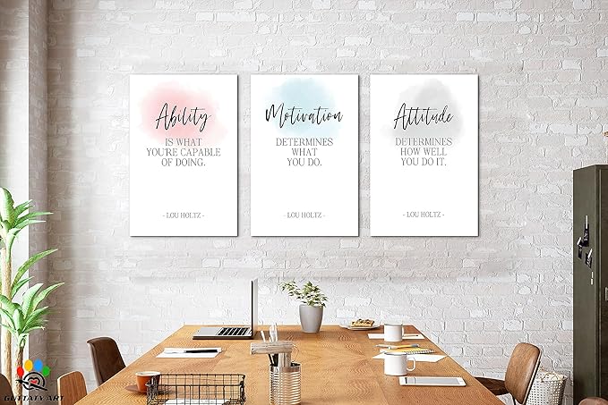 3 Piece Inspirational Wall Art - Ability Attitudes Motivation Quotes Canvas Art Print for Men Room Decor, Office Wall Art Pictures, Motivational Poster Framed Artwork for School Decor 16”x24”x3Pcs