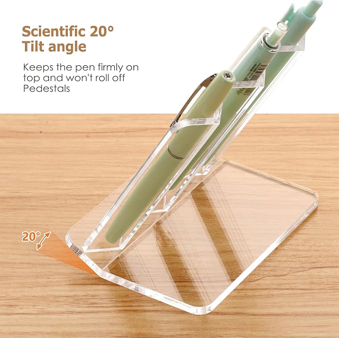 SANRUI Pen Display Stand Acrylic Pen Holder, Fountain Pen Makeup Brush Rack, Ballpoint Pen Showcase, Paintbrush Drying Organizer Desk for Home School Office or Store Use, Clear, Holds 3 Pen
