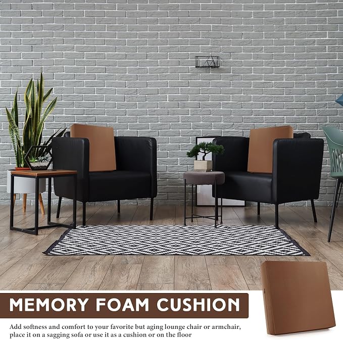 Menkxi Recliner Cushions for Elderly, Thicken Memory Foam Seat Cushion, Square Chair Cushions Non Slip Pads for Recliners, Armchairs, Relief and Comfort (Brown, 22 x 22 x 5 Inch)