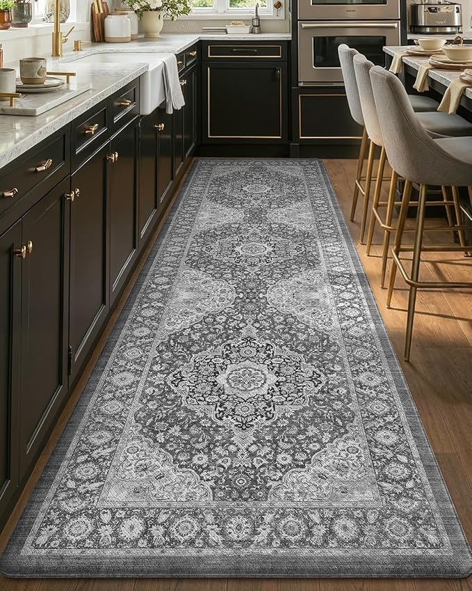 Color&Geometry Kitchen Floor Mat 24x87 Faded Vintage Anti Fatigue, Grey | 0.4in Cushion Standing Mat For Cooking/Working/Laundry, Boho Decor, Non Slip PVC Kitchen Rug, Oil/Water Proof, Anti Slip