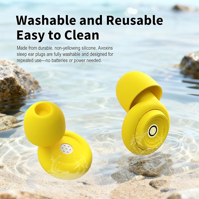 Ear Plugs for Sleeping Ultra-Comfy Silicone Earplugs for Concerts Noise Cancelling Reusable Noise Reduction Earbuds for Travel Focus Work 33-45dB Hearing Protection with 9 Tips & Case (Yellow)