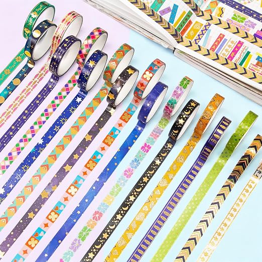 66 Rolls Gold Foil Washi Tape Set - Decorative Washi Stickers, Colored Tape, Cute Washi Tapes for Journaling Supplies, Scrapbooking Supplies kit, Junk Journal, Craft Supplies