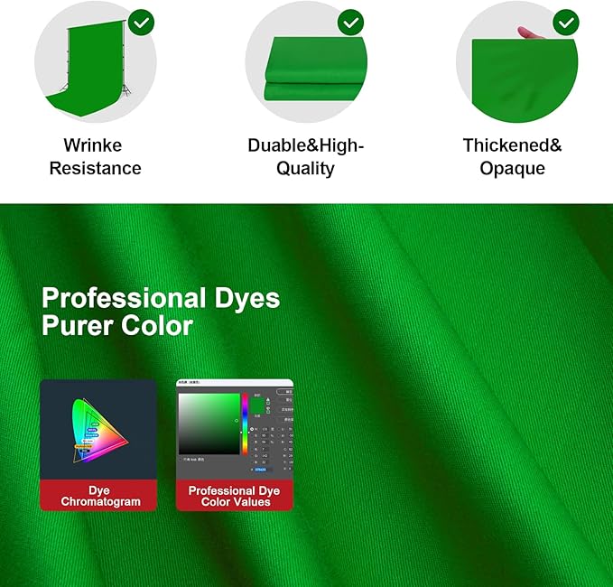 BEIYANG 10 Ft x 12 Ft Photography Backdrop Green Screen, Green Background Non-Reflective Fabric Wrinkle Resistance，Photo Background for Photo Studio Video Film Shooting Props