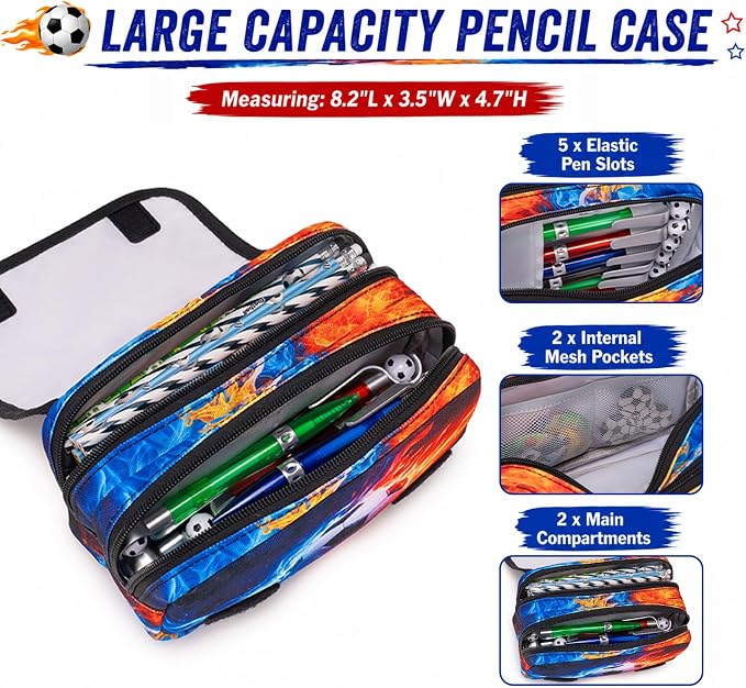 DIGOBAY 61PCS Soccer School Supplies Set for kid Boys, Teen Back to School stationery Supplies with Pencil Case Drawstring Bag Spiral Notebooks Pens Pencils Tattoos Wristbands Gift Box