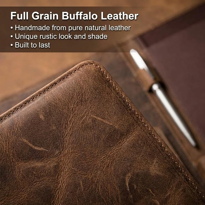 Moonster Leather Portfolio Professional Organizer Padfolio – Resume Folder with Luxury Pen - Leather Binder Portfolio Writing Pad with Business Card Holder - Portfolio Folder for Men & Women