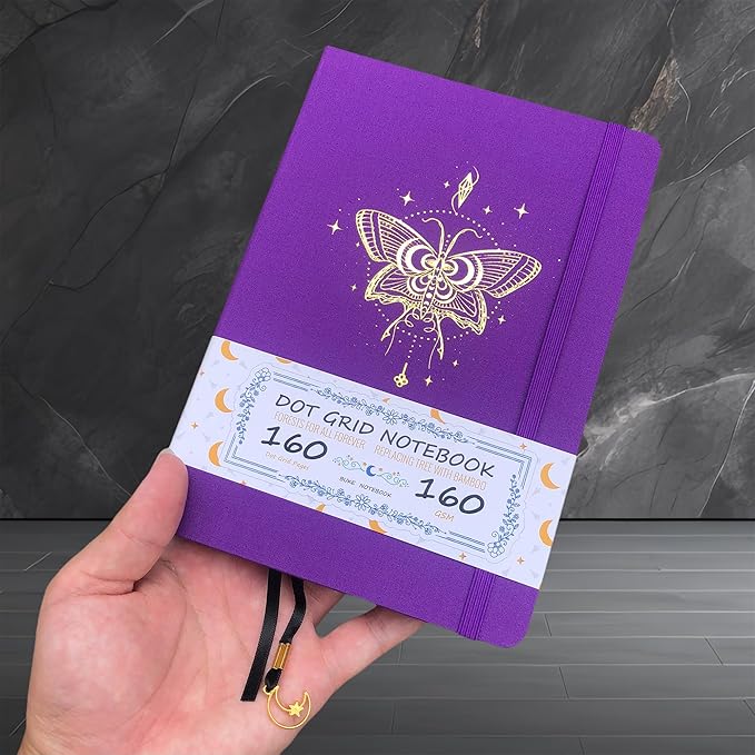 BUKE Dotted Notebook - Cotton Fabric Hardcover - 160gsm Thick Bamboo Paper - A5 Size Dotted Journal - 5x5mm DOT GRID Layout 160 Pages With Gift Box (BKC-3C)
