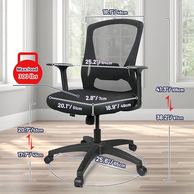 Ergonomic Swivel Large Cushioned Computer Office Desk Task Chair with Adjustable Height for Heavy People Work