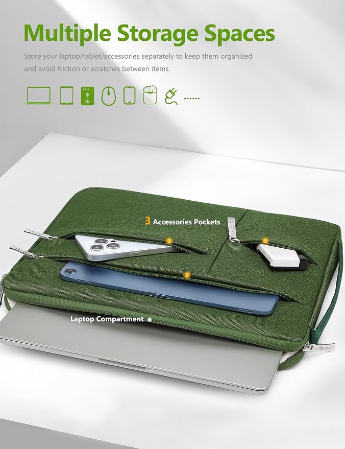 HYZUO 14-15 Inch Laptop Sleeve Bag for MacBook Air 15 M5 A3448 M4 M3 M2 2026-2023, MacBook Pro 15, 15" Surface Laptop, XPS 14/15 Plus, NoteBook Case for 14" HP Dell Lenovo Asus Acer, Grass Green