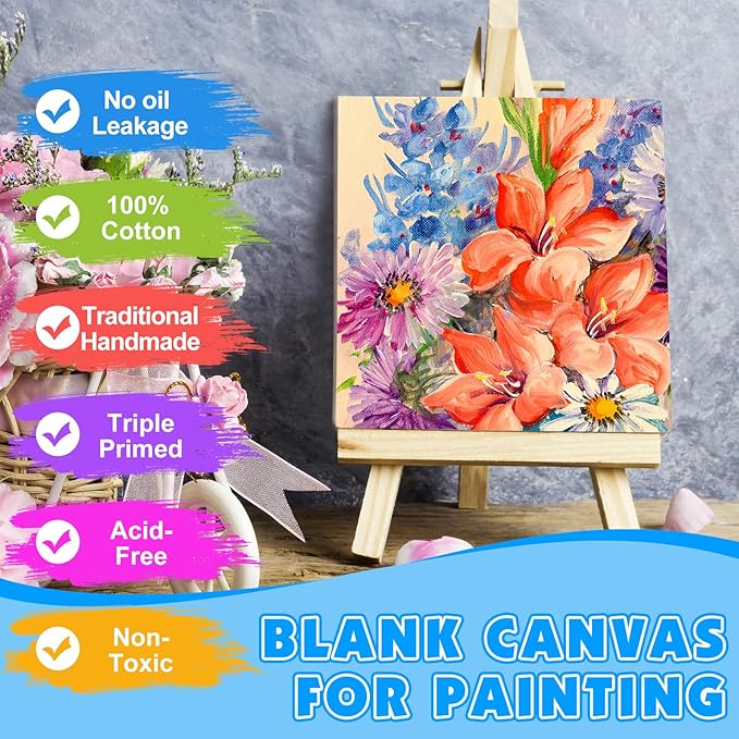 ESRICH Canvas for Painting, 2 Pack Square Canvas Boards for Painting 12x12 100% Cotton Primed Acid Free Blank Canvas Panels for Oil Paint, Watercolor, Acrylic Paint, Gouache and Tempera.