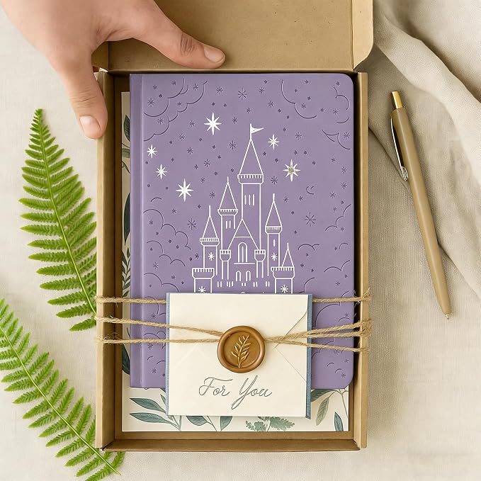Dot Grid Journal with 160GSM Thick Paper, 192 Pages, A5 Dotted Notebook for Work, School, Travel | 180° Lay Flat, Foil Stamped Cover, Elastic Band, 2 Bookmarks & Inner Pocket (Purple Castle)