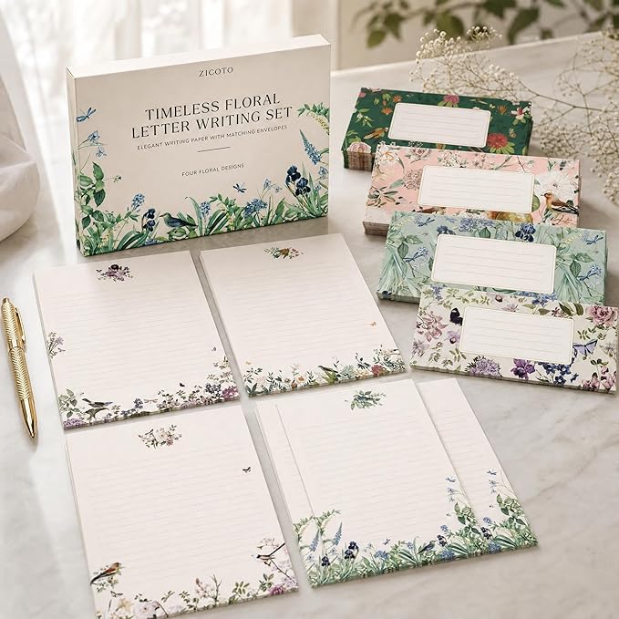 Beautiful Stationery Set with Envelopes - Premium-Quality, No-Bleed Lined Letter Writing Paper with Elegant Floral Designs - Cute Stationary Supplies Kit for Women & Personalized Gift for Loved Ones
