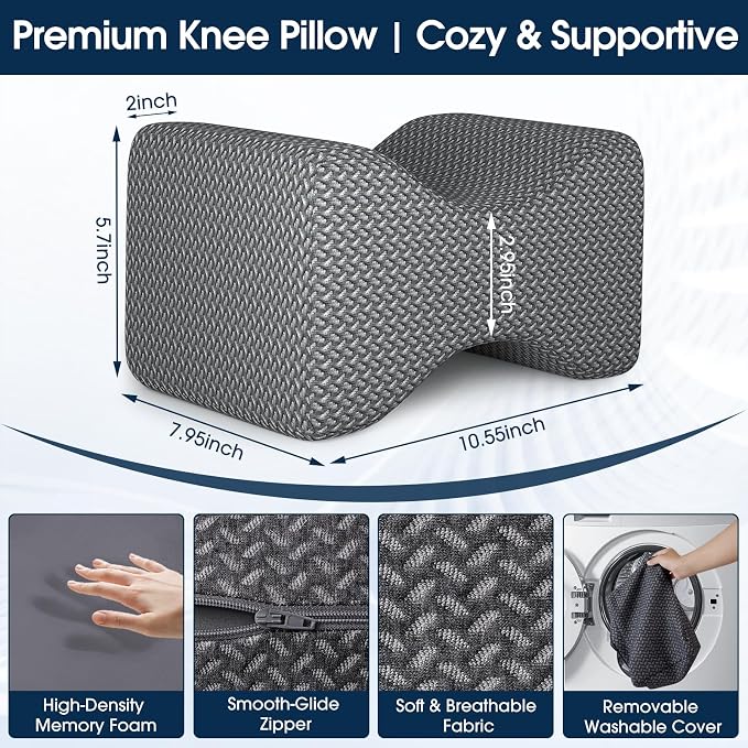 BlissTrends Memory Foam Knee Pillow, Knee Pillow for Side Sleepers, Leg Pillows for Sleeping Blood Circulation, Elevation Pillow for Spine Aligning, Sciatica, Back, Hip, Knee, Ankle Pain, Dark Grey