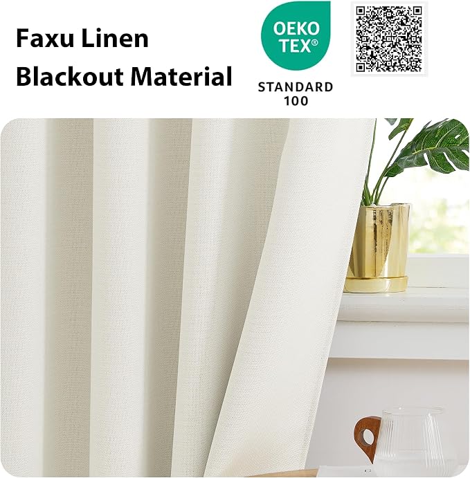 NICETOWN 24 inch Long Blackout Tiers, Farmhouse Grommet Half Window Curtains, Light Block Small Window Valances for Kitchen Cupboard, Covering for Bathroom, W34 x L24, Natural, 2 Panels