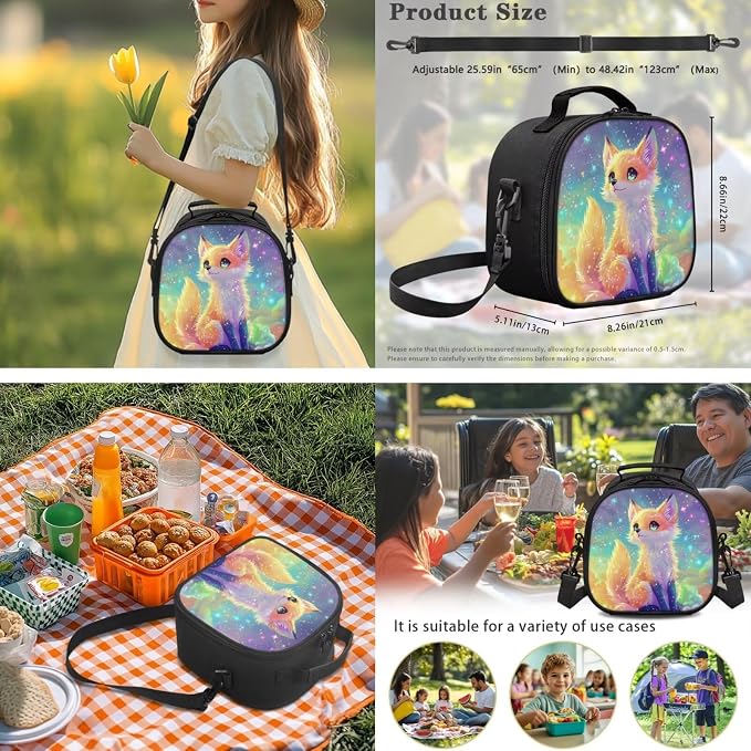 Ystardream Bling Cute Fox Backpack for Girls 8-12 Kids School Backpack with Lunch Bag,Pencil Bag,Water Bottle Sleeve,Large Laptop Bookbag with Multiple Pockets for Boys and Girls Daily Use