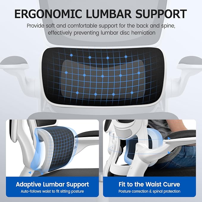ALLGOD Office Chair Ergonomic Desk Chair, Breathable Mesh Desk Chair Comfy with Lumbar Support, Flip-up Armrests, Computer Chairs Comfortable for Home, Office, Work, Standard, 300Lbs