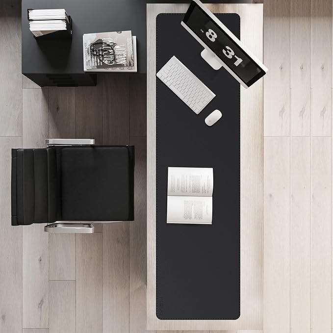 Mydours 59" x 15.7" Oversized PU Leather Desk Mat with Anti-Slip Suede Backing, Waterproof Surface, Black - Massive Workspace for Laptop, PC, and Accessories, Desk Cover for Office, Home, and Gaming