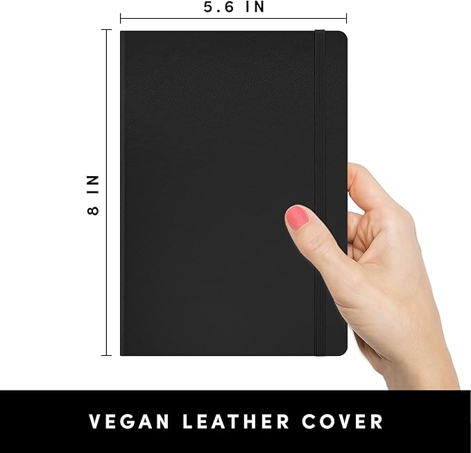 PAPERAGE Graph Paper Journal Notebook, (Black), 160 Pages, Medium 5.6 in x 8 in - 100 GSM Thick Paper – Hardcover Grid Notebook for Work or School