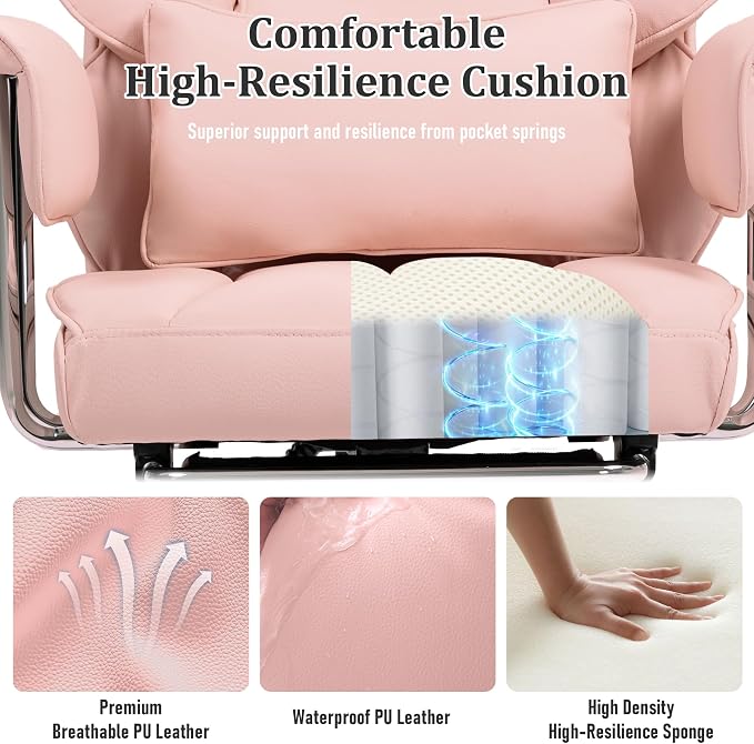 DYHOME 500 Lbs Kneading Massage Office Chair with Foot Rest, Ergonomic Reclining Home Computer Chair, High Back Thick Cushion Big & Tall Office Chair, Comfy Leather Heavy Duty Executive Chair, Pink