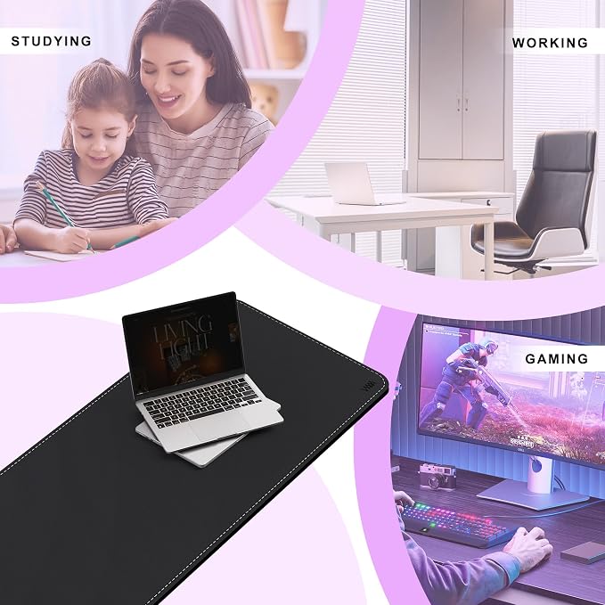 VYAAA Cork & PU Leather Desk Mat, 51"×19" Keyboard Mouse Pad, Office Desk Mat for Home or Office (Black)