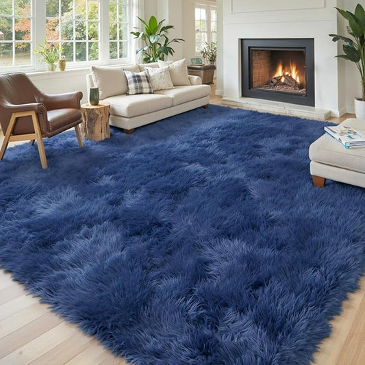 Area Rugs 10x14 Living Room, Shaggy Carpet Soft Plush Furry Bedside Rug Large Area Rugs for Bedroom Home Decor Anti Slip(10 x 14, Royal Blue)
