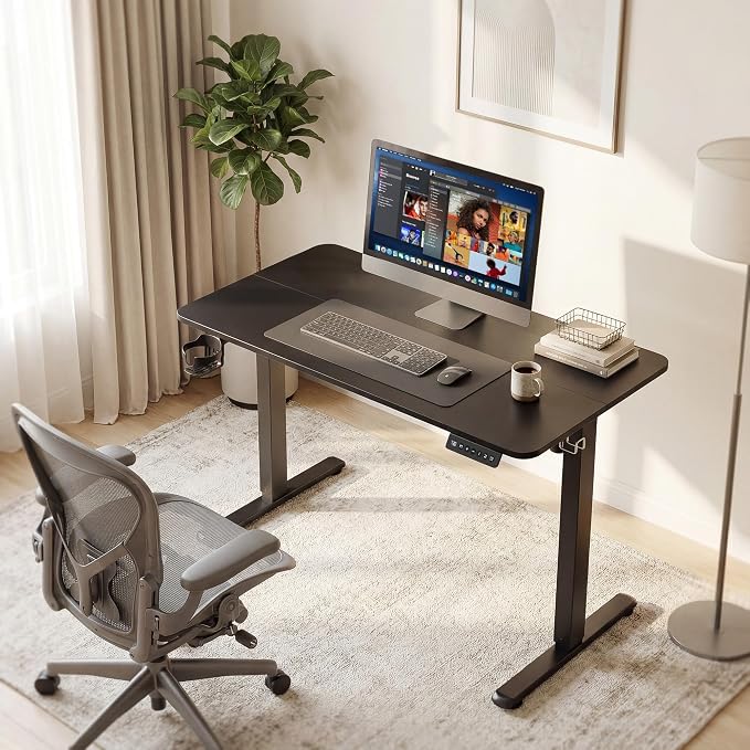 Furmax Electric Standing Desk, 40 x 24 Inches Height Adjustable Sit Stand up Desk, Memory Preset Computer Home Office Desks with Sturdy Metal Frame, Phone Stand Cable Management Hole (Black, 40'')
