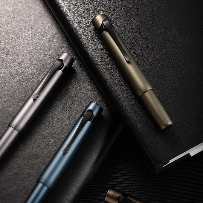 HONG DIAN M2 Black Forest Mini Fountain Pen, Bent Nib & Sleek Shape Aluminium Short Pocket Travel Pen (Space Gray)