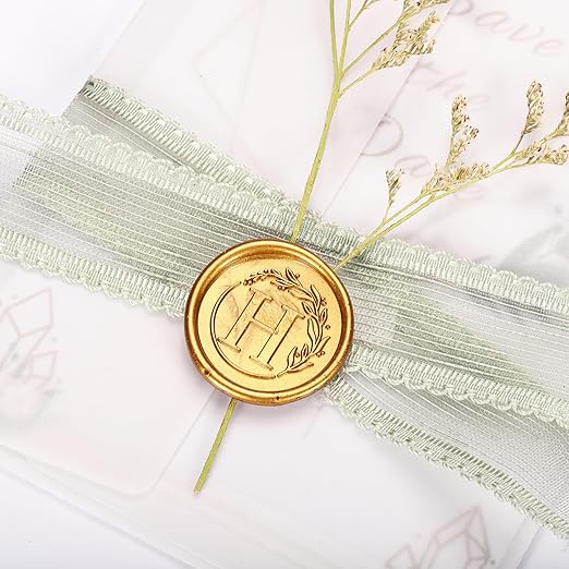 Yoption Letter Wax Seal Kit, Vintage Initial Alphabet H With Wreath Stamp and 120 Antique Gold Seal Beads