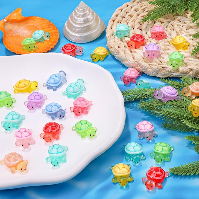 120PCS Luminous Mini Resin Turtles 9 Colors Glow in The Dark Tiny Sea Turtle Figures to Hide Small Plastic Ocean Animal for Micro Landscape Fairy Garden DIY Miniature Dollhouse Home Decor Party Favers