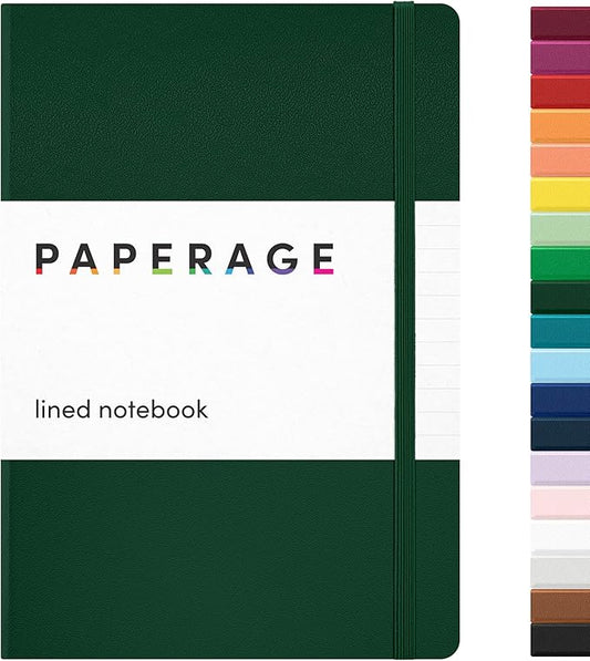 PAPERAGE Lined Journal Notebook, Hardcover Journal for Women & Men, 160 Pages, (5.6 in x 8 in), College Ruled Journaling Notebook for Work, School Supplies & Note Taking, (Dark Green)