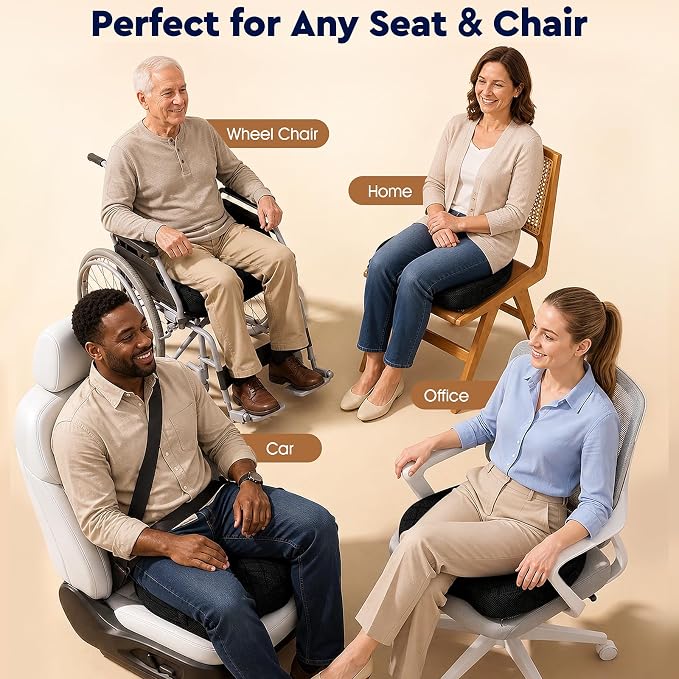 TushGuard Seat Cushion - for Office Chair, Car Seat, Airplane, Bleacher - Sciatica & Coccyx Pain Relief Desk Chair Cushion for Long Sitting Office Workers, Car Drivers(Black, XXX-Large)
