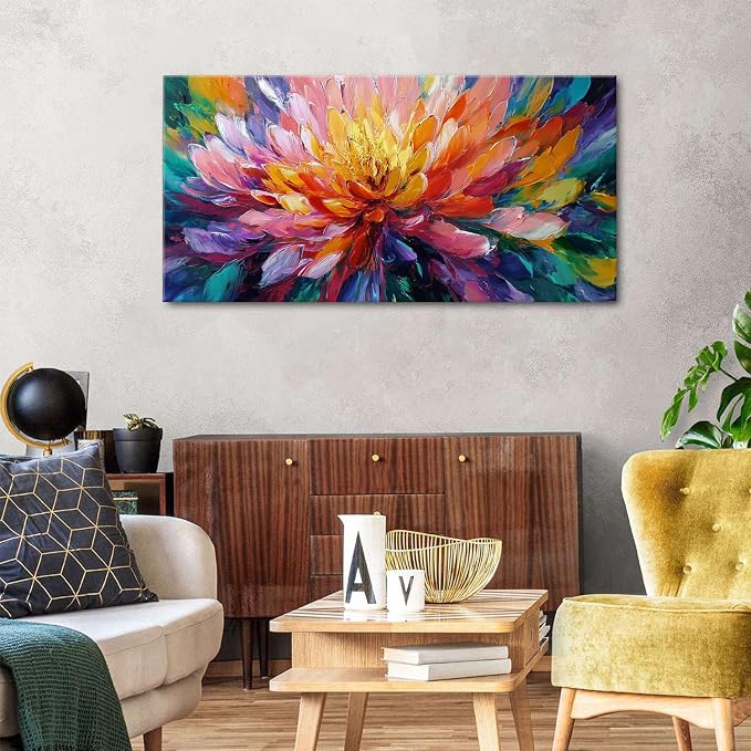Abstract Lotus Wall Art Zen Wall Decor Large Colorful Lotus Flower Pictures for Bedroom Yoga Spa Room Abstract Blossom Floral Canvas Prints Meditation Artwork for Living Room Home Decorations 24x48"