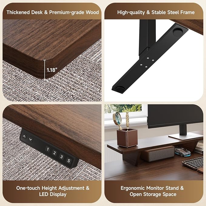 ONBRILL 63" Electric Standing Desk with 55" File Cabinet, Adjustable Height Home Office Furniture Set with Monitor Stand and 3 Drawers, Executive Workstationfor Home Office, Walnut