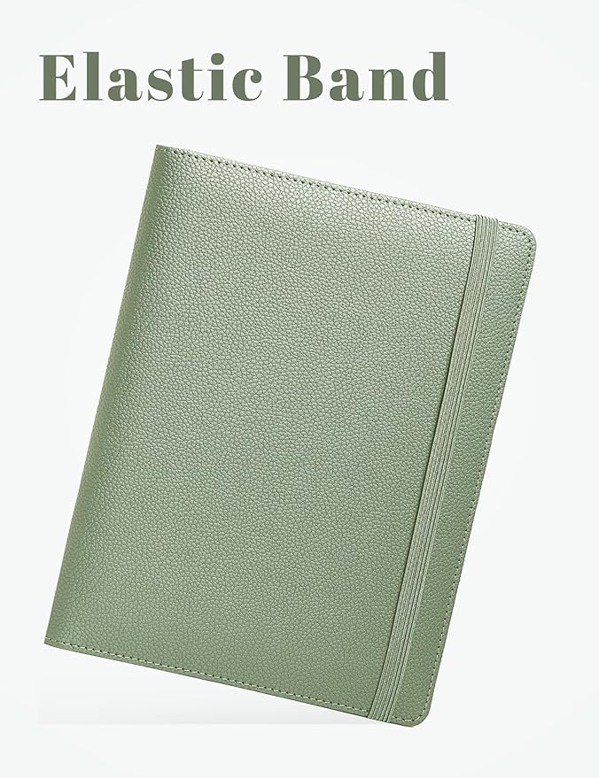 Mymazn Junior Padfolio Portfolio Folder, Small A5 Clipboard with Cover for 5'' x 8'' Writing Pad Notepad Holder for Business Office Men Women (Sage Green)