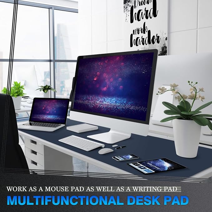 K KNODEL Large Office Leather Desk Mat, Mouse and Keyboard Pad, Computer and Laptop Mat, Desktop Protector and Cover, Writing Pad and Blotter (47.2"x23.6", Dark Blue)