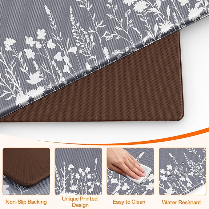 Kitchen Mats for Floor, Kitchen Rugs Sets of 2, Cushioned Anti Fatigue Mats for Kitchen Floor, Non-Slip Kitchen Decor, Water Resistant Kitchen Rug for Home, Kitchen, 17.3"x30"+17.3"x70"