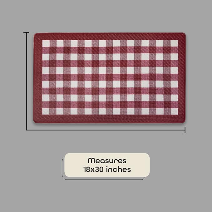 Anti-Fatigue Floor Comfort Mat - 18 x 30 Inch (Buffalo Check Burgundy) - Waterproof Non-Slip Rug - Easy to Clean Cushioned Mat for Kitchen, Bathroom, Standing Desk & Office - Achim Home Decor