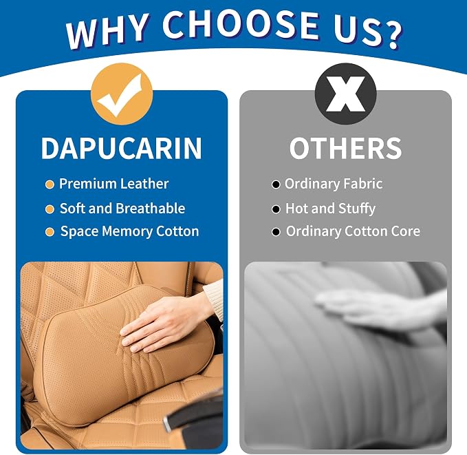 Lumbar Support Pillow for Car Seat, Office, Palomino Brown, 1PC | Leather Lumbar Pillow Memory Foam Lower Back Cushion for Back Pain Relief Improve Posture, Ergonomic Back Rest Gaming Chair