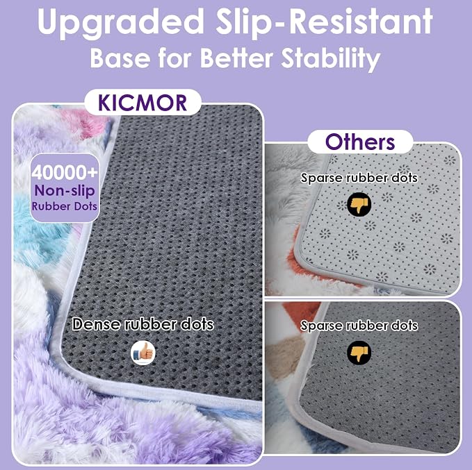 KICMOR Purple Rainbow Checkered Rugs for Living Room, Fluffy Soft 8x10 Area Rugs Colorful Fuzzy Shag Shaggy Bedroom Carpet, Cute Indoor Plush Rug for Kids Girls Dorm Nursery Home Decor Aesthetic