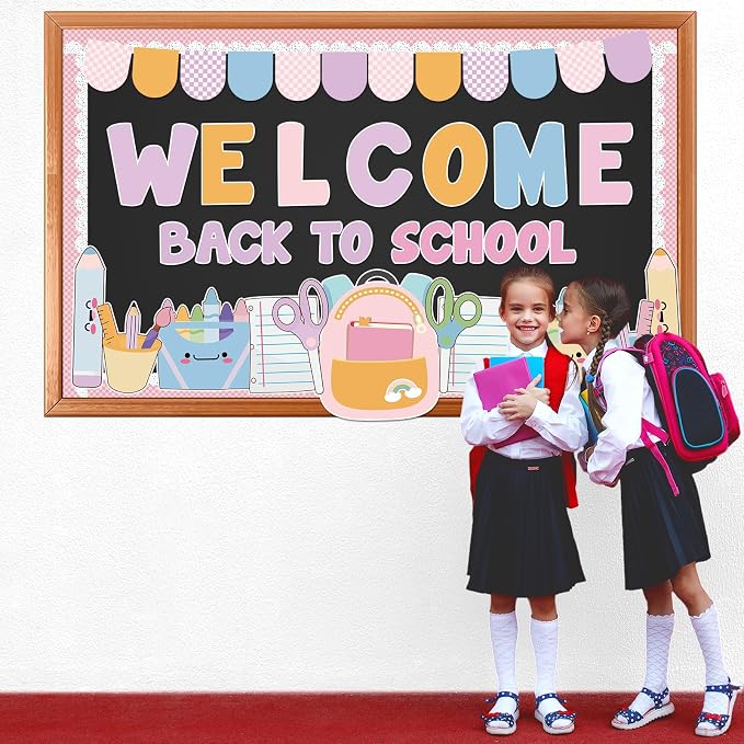 Welcome Back to School Bulletin Board Set - Colorful First Day of School Theme with School Supplies, Pencil, Notebook, Schoolbag Paper Cutouts - Ideal for Classroom and Back to School Party Decor