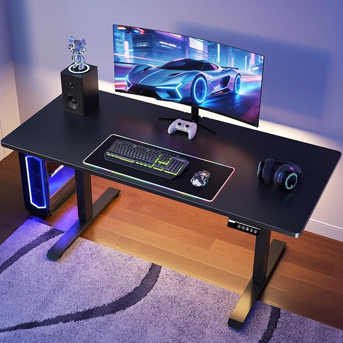 Veken 63" x 28" Super Large Standing Desk, Height Adjustable Electric Computer Desk, Sit to Stand Up, Modern Workstation for Home Office, Walking Pad, Writing, Gaming Bedroom Study, Black