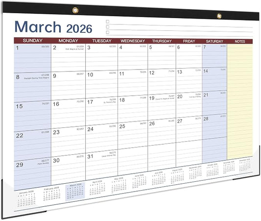Desk Calendar 2026-2027 - 17" x 12" Desk Calendar 2026-2027, Mar. 2026 - Aug. 2027, Desk Pad Calendar, Desk/Wall Calendar 2-in-1 with Notes, Corner Protector, Blocks