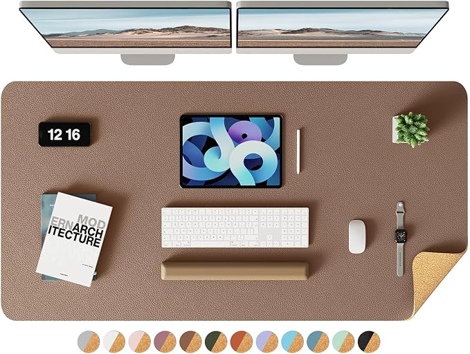 YSAGi Double-Sided Desk Pad, Leather Desk Mat, Eco Cork Desk Pad Protector,Large Mouse Pad,Waterproof Desk Blotter for Office/Home (Coffee+Cork, 47.2" x 23.6")