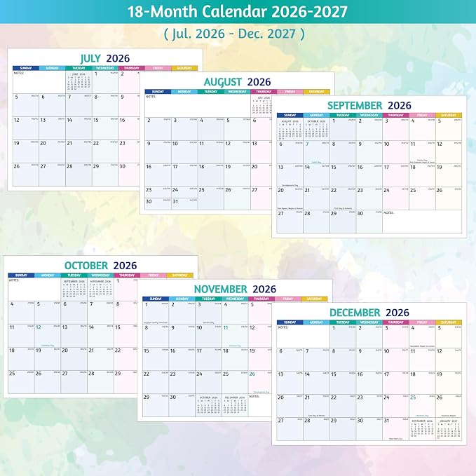 Desk Calendar 2026-2027 - Standing Flip Desktop Calendar 2026-2027, 18 Months Jul 2026 - Dec 2027, 10" x 8", Large with Notes, To-Do, Yearly Overview, Thick Paper, Great for Easy Planning - Multicolor