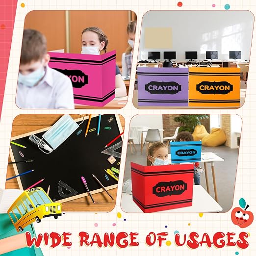 Sherr 30 Pcs School Privacy Boards Bulk for Student Colored Desk Trifold Divider Panels Privacy Partition Folder for School Student Teacher Desk, 15.8 x 13.4 x 11.81 Inch (Crayon,Crayon Color)