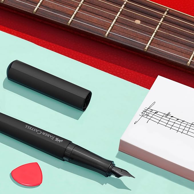 Faber-Castell HEXO Fountain Pen, Matte Black - Medium: Modern Fountain Pen with Stainless Steel Medium Nib, Ergonomic Grip & Balanced Aluminum Barrel for Creative Writing