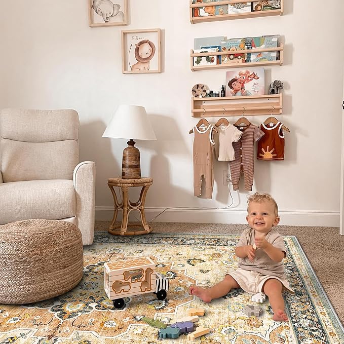 TOPRUUG Washable Oriental Area Rug - 9x12 Rugs for Living Room Soft Carpet for Bedroom Waterproof Floral Distressed Indoor Stain Resistant Non-Shedding Floor Carpets (Orange, 9x12)