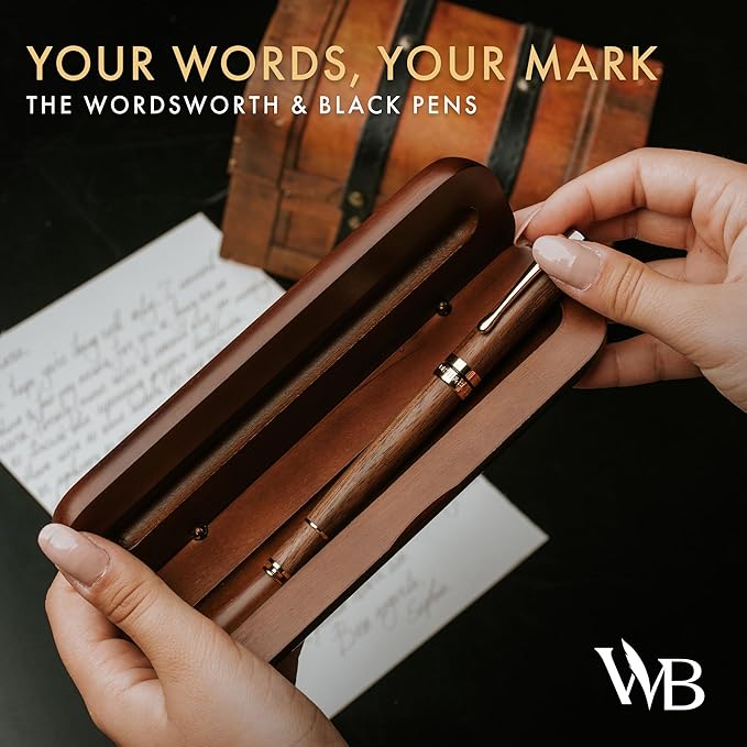 Wordsworth and Black Rollerball Pen-Stunning Luxury Pen Bamboo Brownwood Gold Finish, Refillable, Best Roller Ball Gift Set Pen for Men & Women, Ink Refill, Point Office Pens for Writing
