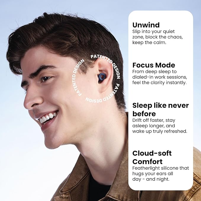 Zenz Unwind Pro Ear Plugs for Sleeping Noise Reduction – Soft Silicone Reusable Earplugs for Sleep, Focus & Work – 35dB Noise Reduction with Storage Case – XS/S/M/L Eartips (Lagoon Navy, One Size)